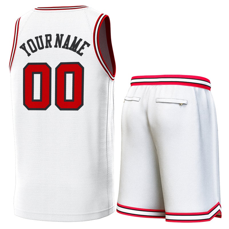 Custom White Red-Black Classic Sets Basketball Jersey