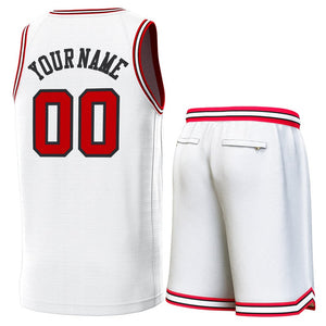 Maillot de basket-ball personnalisé blanc rouge-noir, ensembles classiques