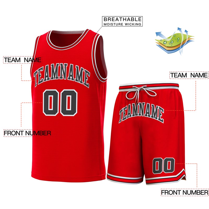 Maillot de basket-ball personnalisé rouge blanc-noir, ensembles classiques