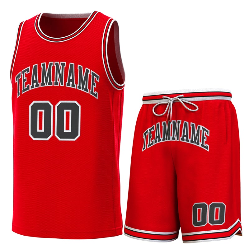 Maillot de basket-ball personnalisé rouge blanc-noir, ensembles classiques