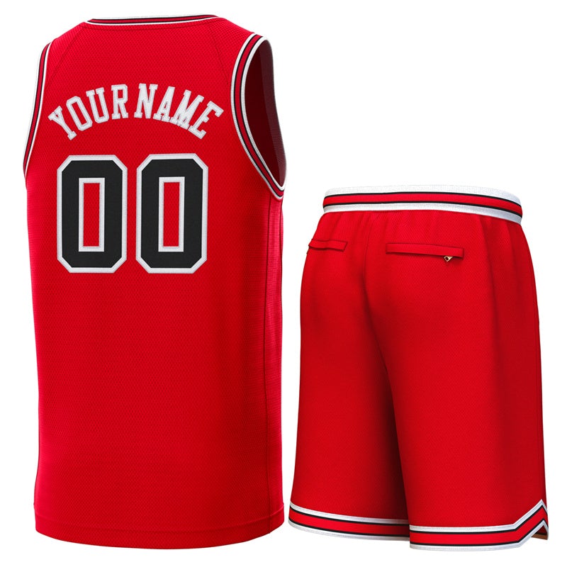 Maillot de basket-ball personnalisé rouge blanc-noir, ensembles classiques