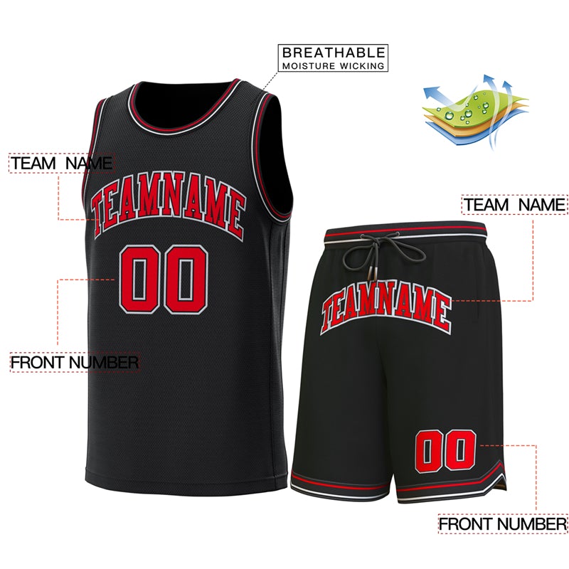 Custom Black Red-White Classic Sets Basketball Jersey