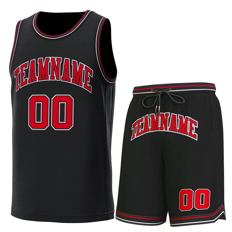 Custom Black Red-White Classic Sets Basketball Jersey