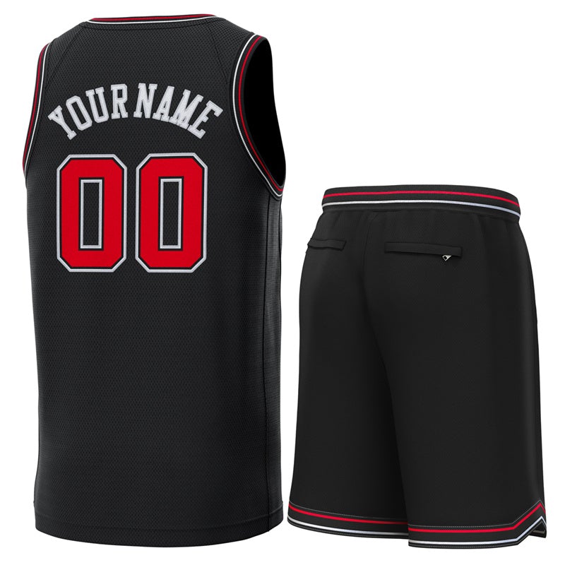 Maillot de basket-ball personnalisé noir rouge-blanc, ensembles classiques