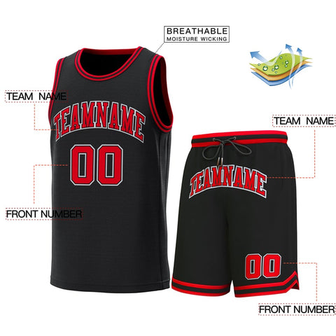 Custom Black Red-Red Classic Sets Basketball Jersey