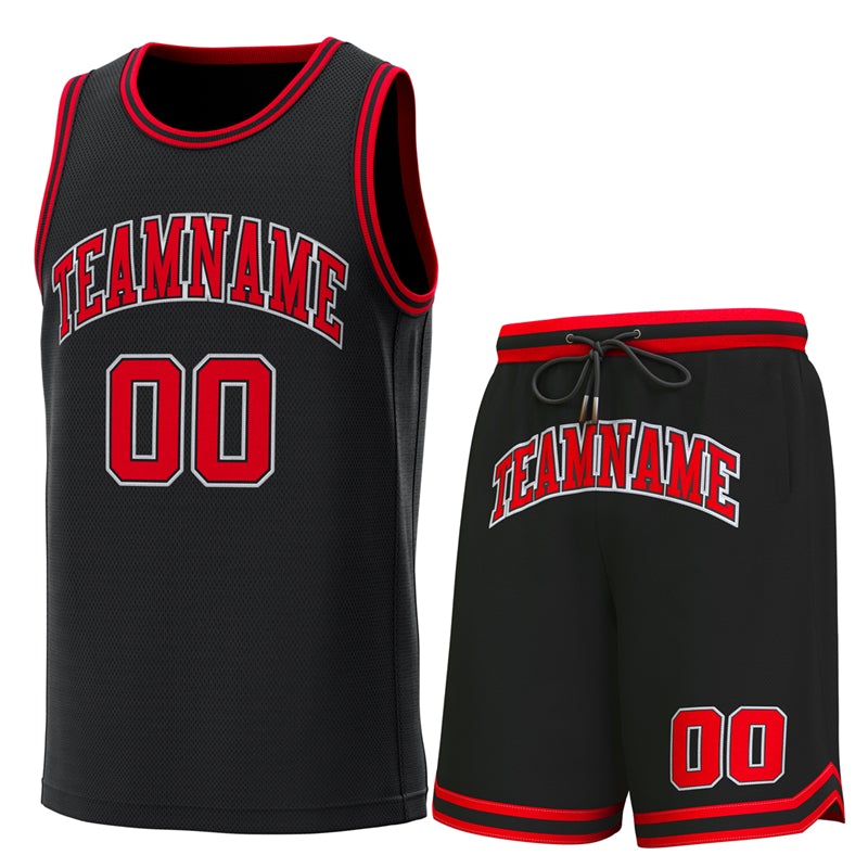 Custom Black Red-Red Classic Sets Basketball Jersey