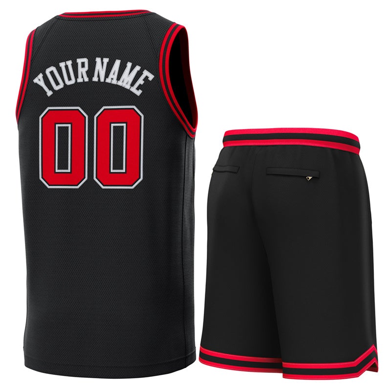 Maillot de basket-ball personnalisé noir rouge-rouge, ensembles classiques