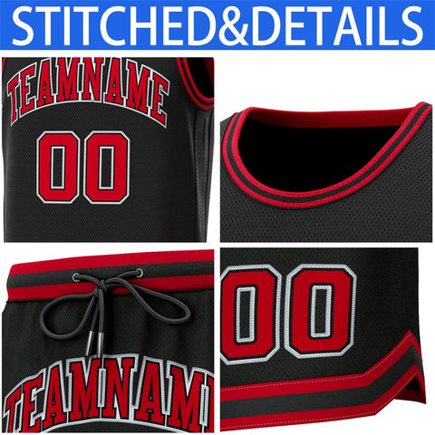 Custom Black Red-Red Classic Sets Basketball Jersey