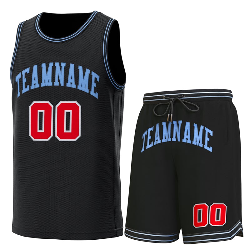 Maillot de basket-ball personnalisé noir Lt bleu-noir, ensembles classiques