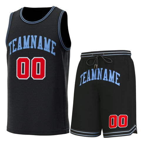 Custom Black Lt Blue-Black Classic Sets Basketball Jersey