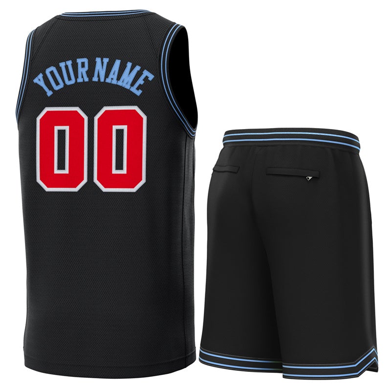 Maillot de basket-ball personnalisé noir Lt bleu-noir, ensembles classiques