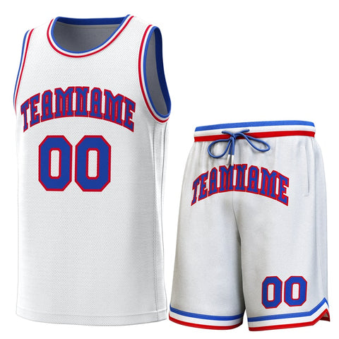 Custom White Royal-Red Classic Sets Basketball Jersey