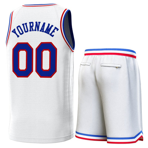 Custom White Royal-Red Classic Sets Basketball Jersey