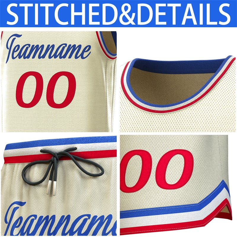 Custom Cream White-Red Classic Sets Basketball Jersey