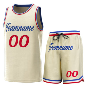 Maillot de basket-ball personnalisé crème blanc-rouge, ensembles classiques