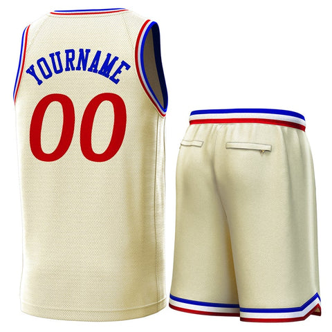 Custom Cream White-Red Classic Sets Basketball Jersey
