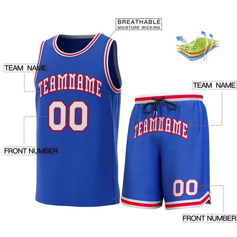 Custom Royal White-Red Classic Sets Basketball Jersey