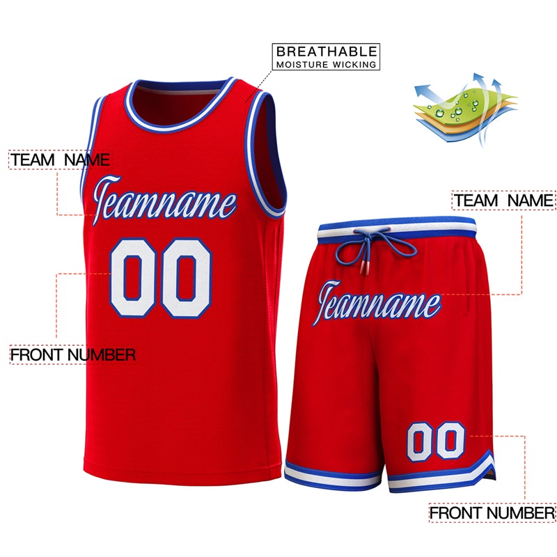 Maillot de basket-ball classique rouge Royal-blanc personnalisé