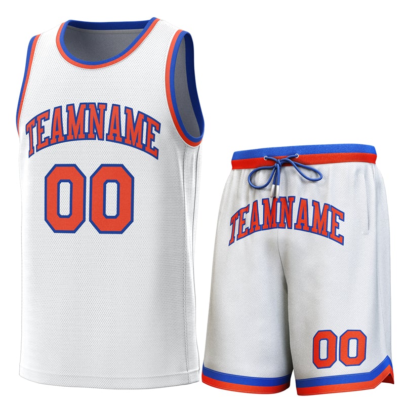 Maillot de basket-ball personnalisé blanc Royal-Orange, ensembles classiques