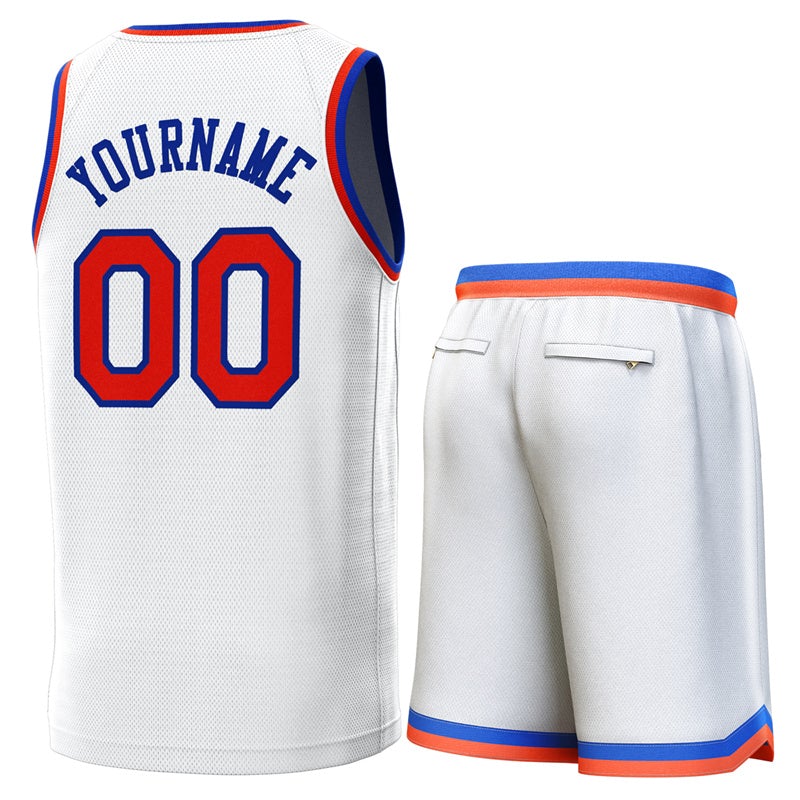 Maillot de basket-ball personnalisé blanc Royal-Orange, ensembles classiques