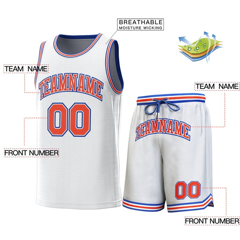 Maillot de basket-ball personnalisé blanc Royal-Orange, ensembles classiques