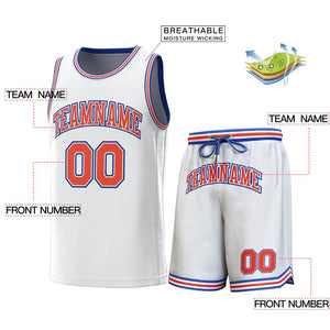 Custom White Royal-Orange Classic Sets Basketball Jersey