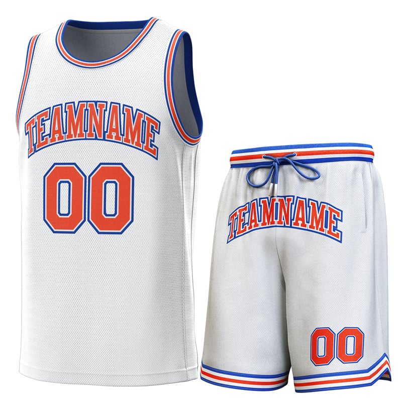 Maillot de basket-ball personnalisé blanc Royal-Orange, ensembles classiques