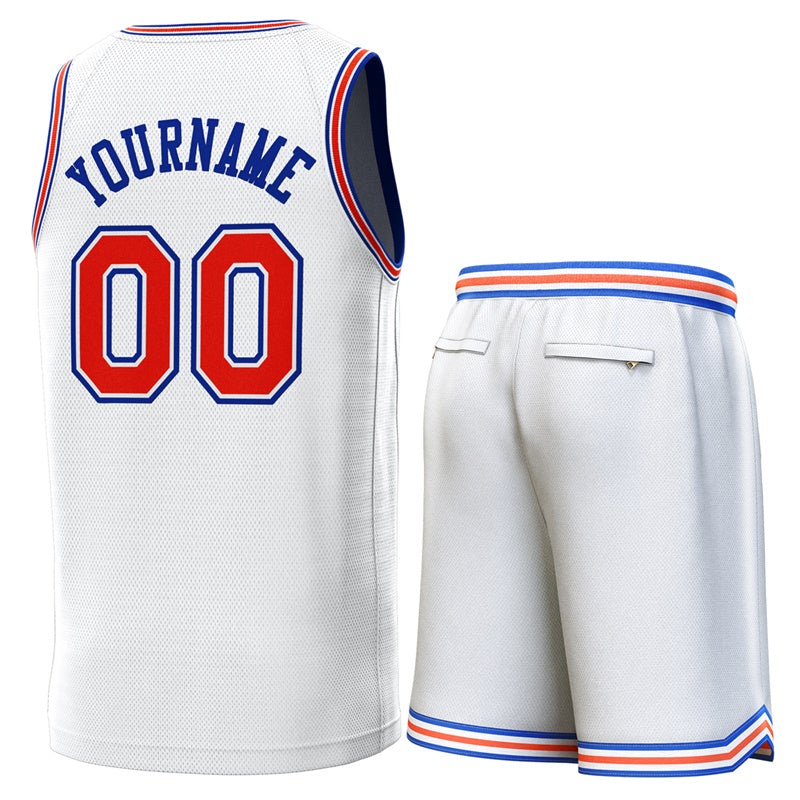 Maillot de basket-ball personnalisé blanc Royal-Orange, ensembles classiques