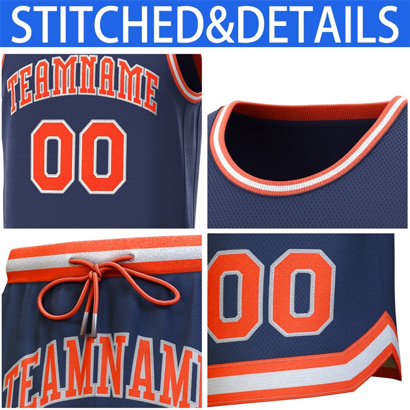 Custom Navy Orange-Gray Classic Sets Basketball Jersey