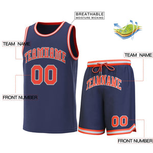 Maillot de basket-ball personnalisé bleu marine orange-gris, ensembles classiques