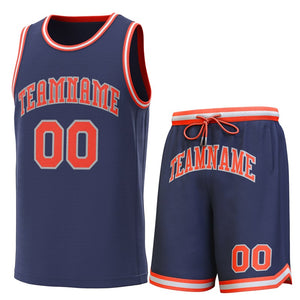 Maillot de basket-ball personnalisé bleu marine orange-gris, ensembles classiques