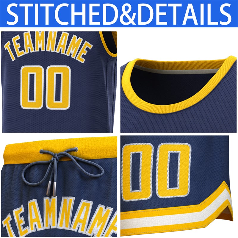 Maillot de basket-ball personnalisé, ensembles classiques jaune marine