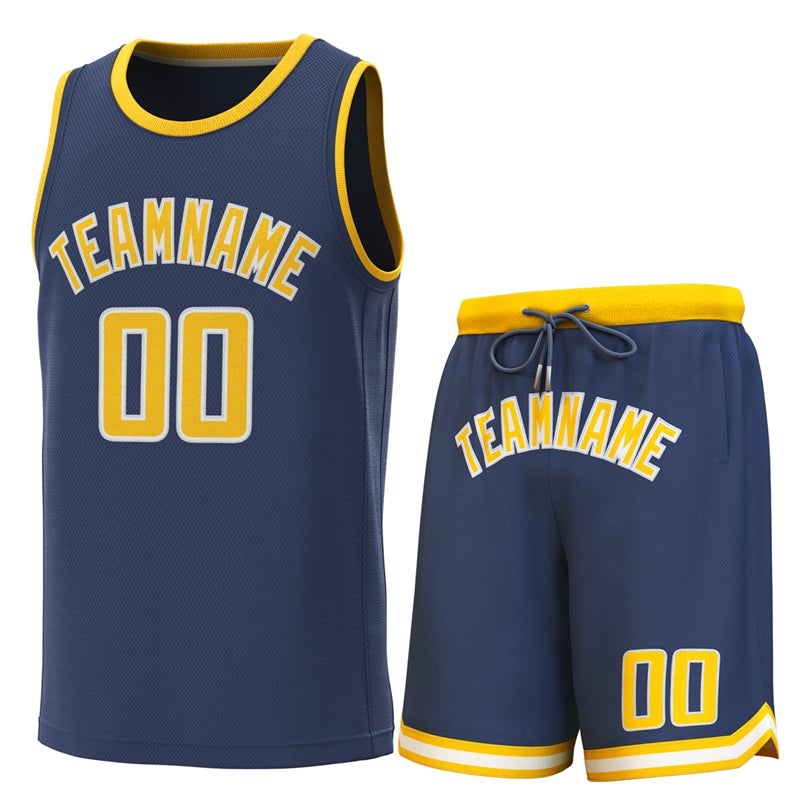 Maillot de basket-ball personnalisé, ensembles classiques jaune marine