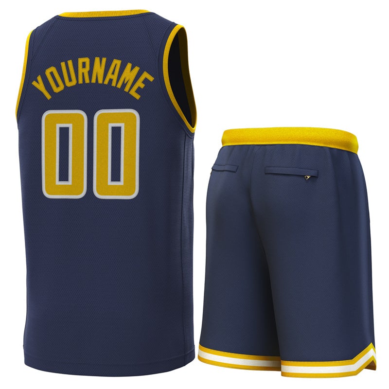 Maillot de basket-ball personnalisé, ensembles classiques jaune marine