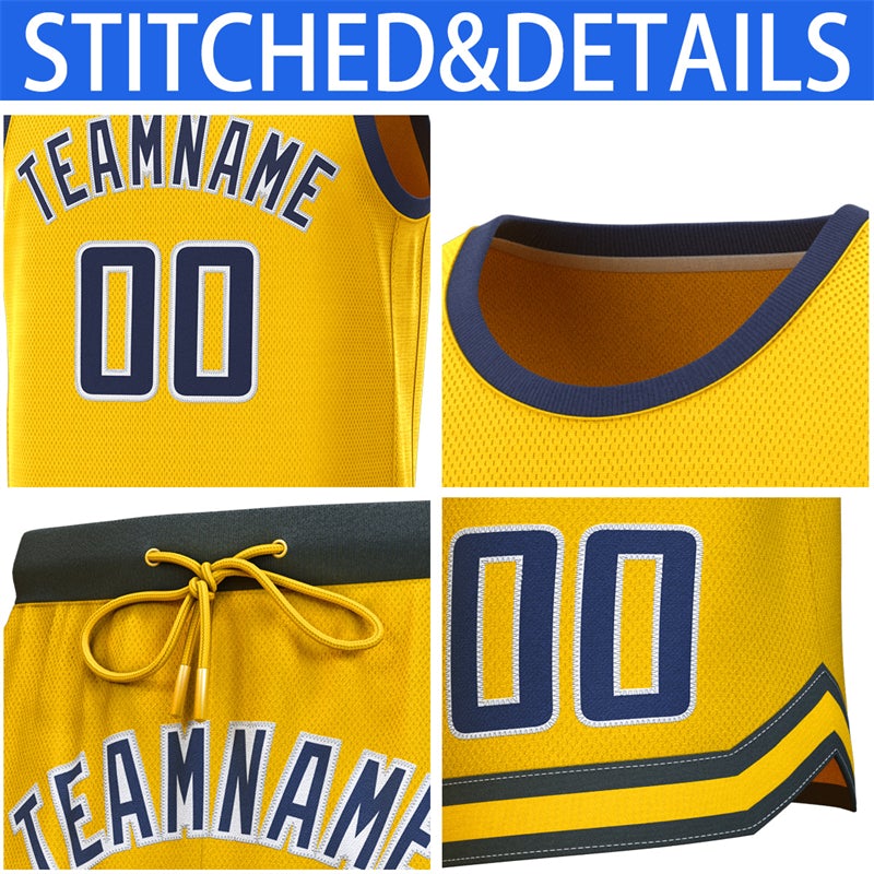 Maillot de basket-ball personnalisé jaune marine-blanc, ensembles classiques