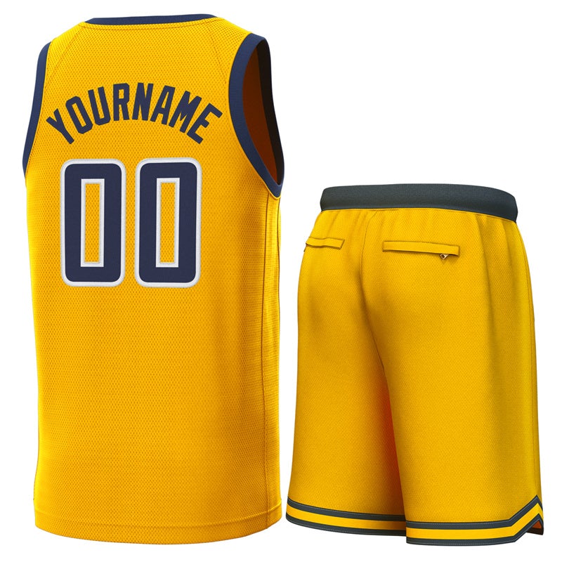 Maillot de basket-ball personnalisé jaune marine-blanc, ensembles classiques