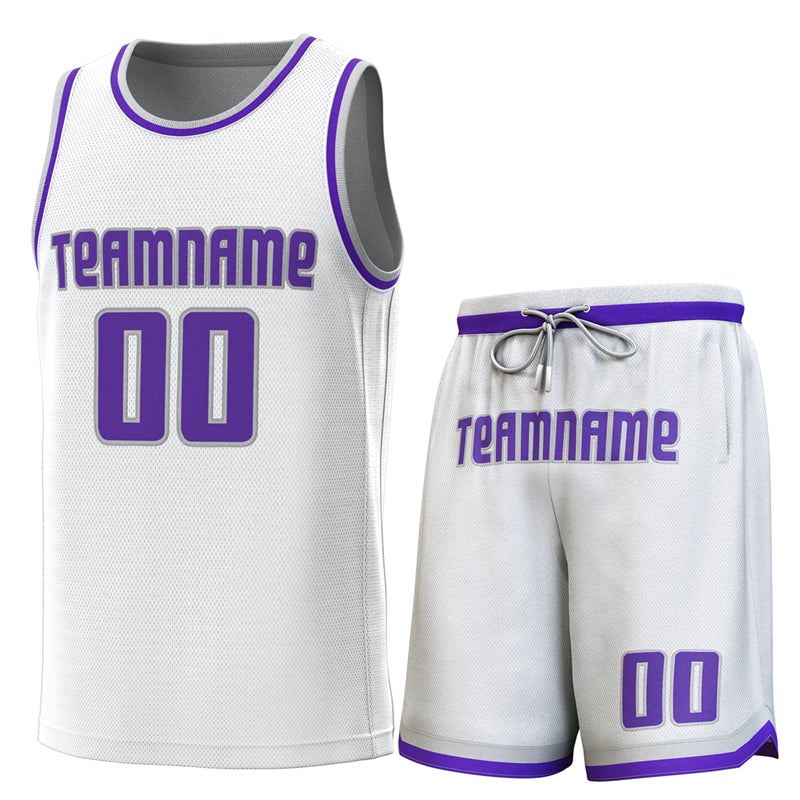 Maillot de basket-ball personnalisé blanc gris-violet, ensembles classiques