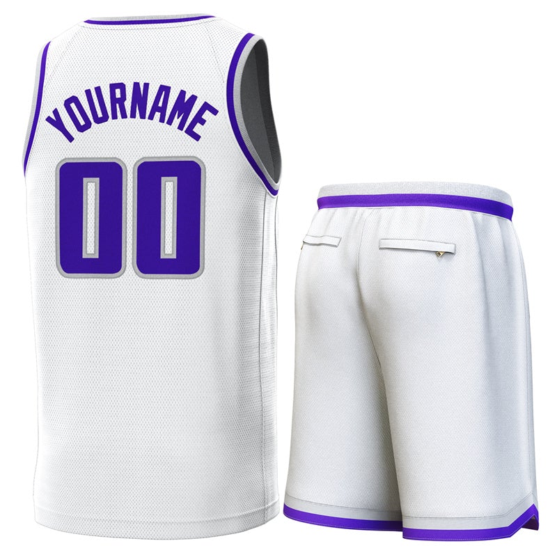 Maillot de basket-ball personnalisé blanc gris-violet, ensembles classiques