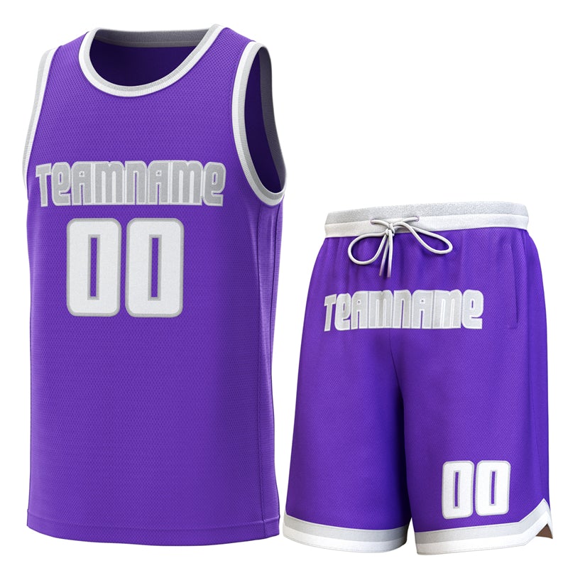 Maillot de basket-ball personnalisé violet gris-blanc, ensembles classiques