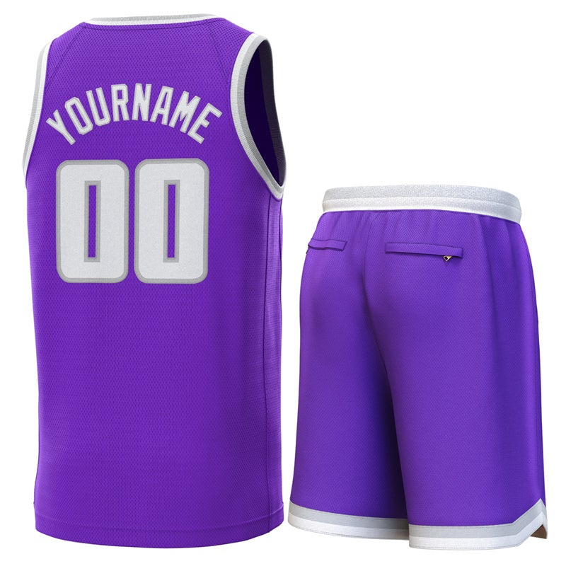 Maillot de basket-ball personnalisé violet gris-blanc, ensembles classiques