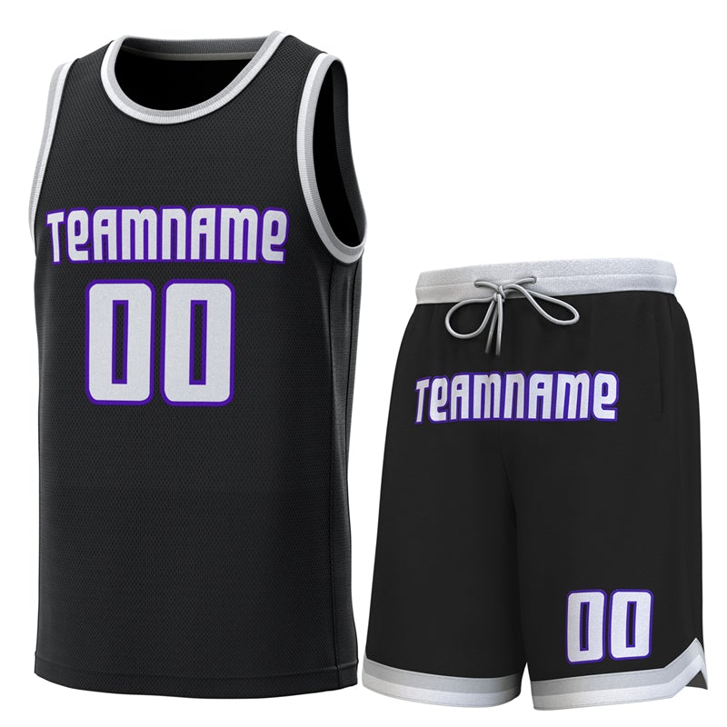 Maillot de basket-ball personnalisé noir blanc-gris, ensembles classiques