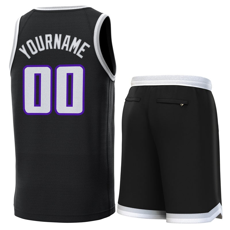 Maillot de basket-ball personnalisé noir blanc-gris, ensembles classiques