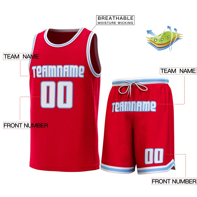 Maillot de basket-ball personnalisé rouge blanc-bleu Lt, ensembles classiques