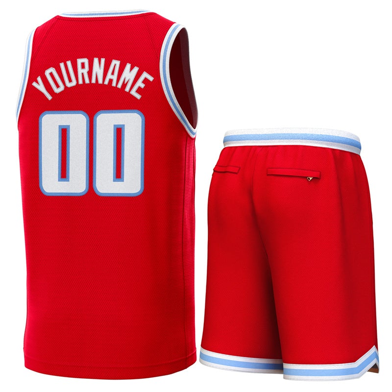 Custom Red White-Lt Blue Classic Sets Basketball Jersey