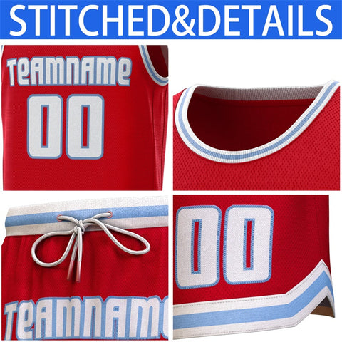 Custom Red White-Lt Blue Classic Sets Basketball Jersey
