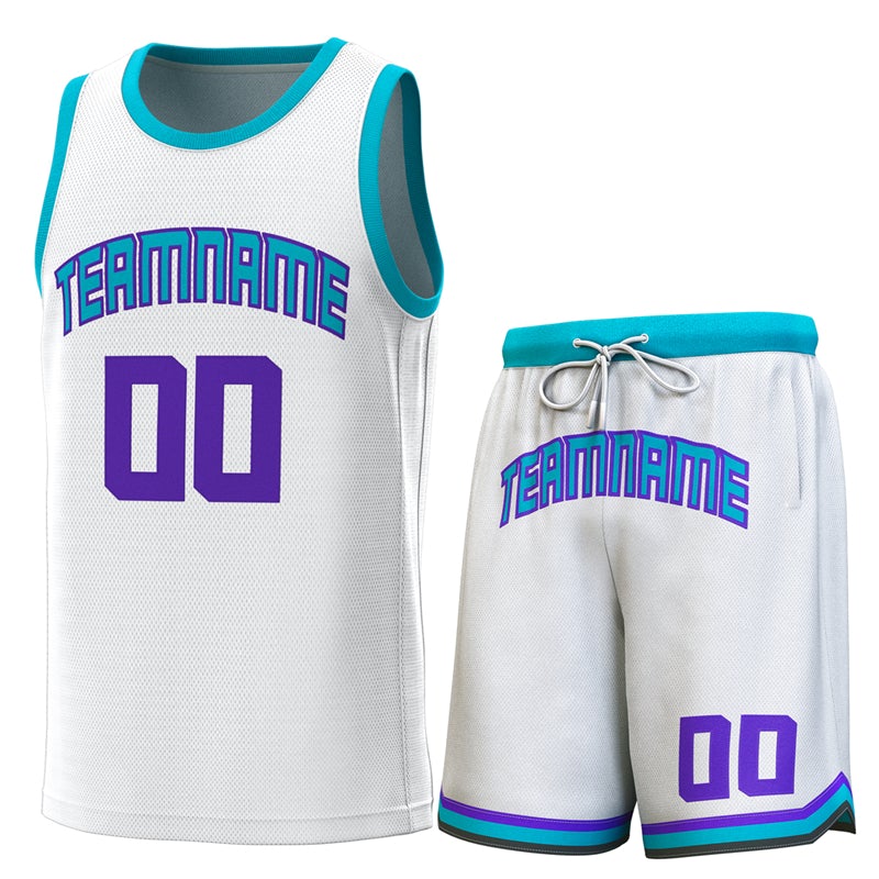 Maillot de basket-ball personnalisé blanc sarcelle, ensembles classiques