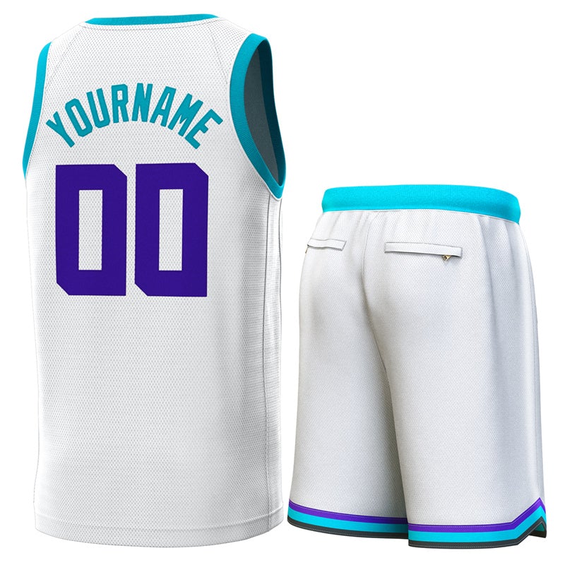 Maillot de basket-ball personnalisé blanc sarcelle, ensembles classiques