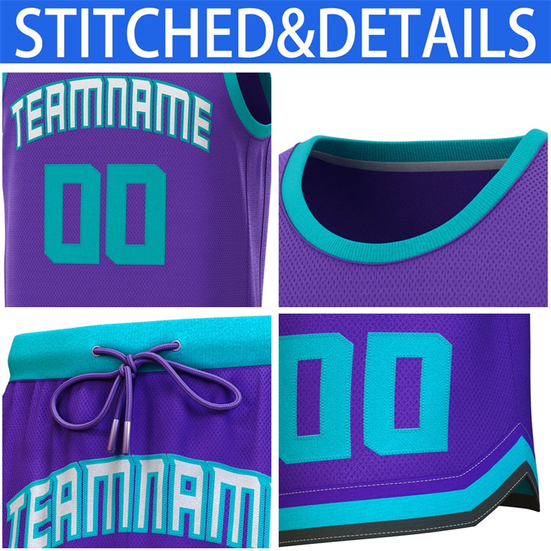 Maillot de basket-ball personnalisé violet sarcelle, ensembles classiques