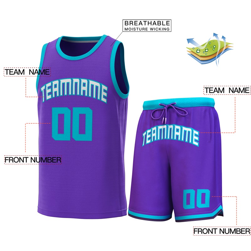 Maillot de basket-ball personnalisé violet sarcelle, ensembles classiques