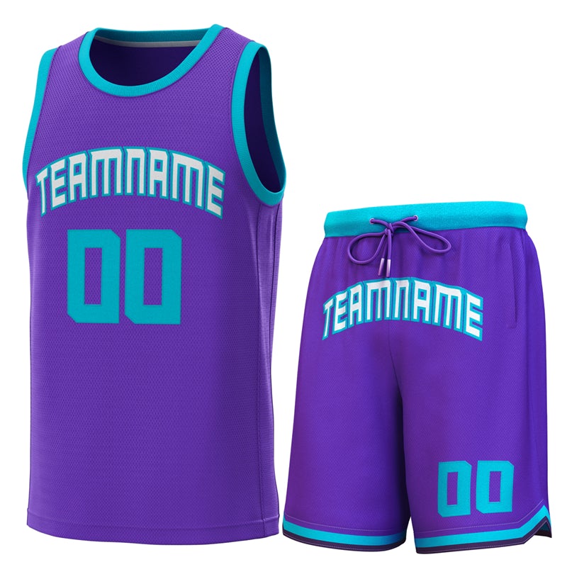 Maillot de basket-ball personnalisé violet sarcelle, ensembles classiques